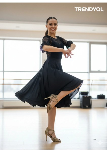 Kadın Leoparince Topuklu, Çapraz Tokalı 8,5 cm 13 Pont Topuk Boyu Tango, Dans ve Abiye Ayakkabısı fiyatları