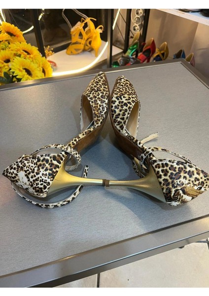 Kadın Leoparince Topuklu, Çapraz Tokalı 8,5 cm 13 Pont Topuk Boyu Tango, Dans ve Abiye Ayakkabısı fırsatları