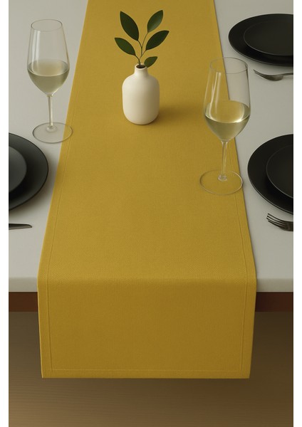 De'vor Kadife Görünümlü Sarı Masa Runnerı