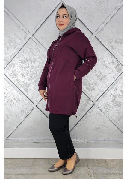 Kadın Taş Detaylı Kapüşonlu Tesettür Giy Çık