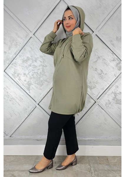 Kadın Taş Detaylı Kapüşonlu Tesettür Giy Çık