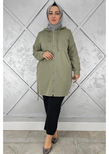 Kadın Taş Detaylı Kapüşonlu Tesettür Giy Çık modelleri