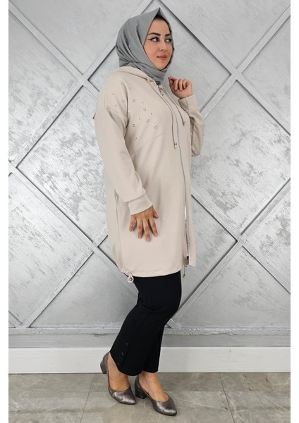 Kadın Taş Detaylı Kapüşonlu Tesettür Giy Çık