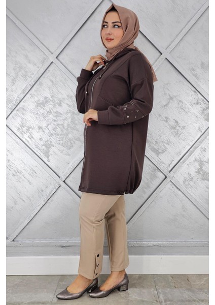 Kadın Taş Detaylı Kapüşonlu Tesettür Giy Çık