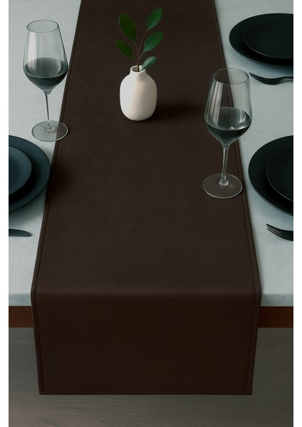 De'vor Kadife Görünümlü Kahverengi Masa Runnerı