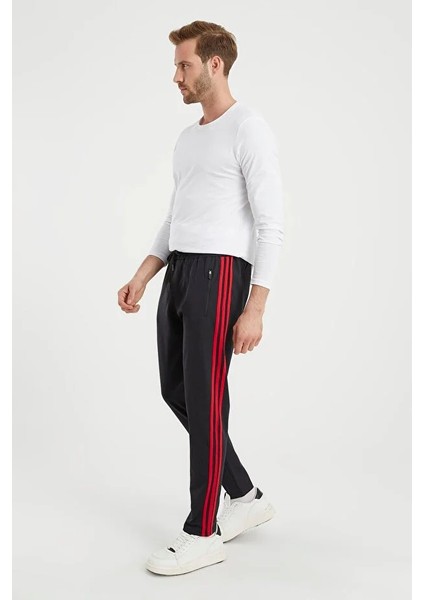 Erkek Kırmızı Şeritli Siyah Eşofman Altı Paça Düz Dalgıç Kumaş AS-129 fiyatları