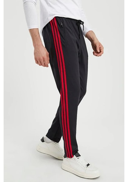 Erkek Kırmızı Şeritli Siyah Eşofman Altı Paça Düz Dalgıç Kumaş AS-129 modelleri