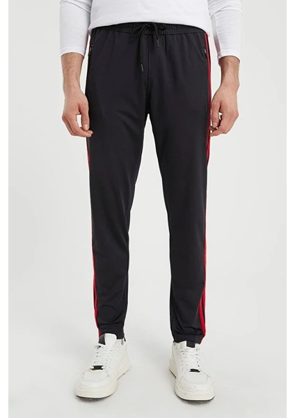 Erkek Kırmızı Şeritli Siyah Eşofman Altı Paça Düz Dalgıç Kumaş AS-129 fırsatları