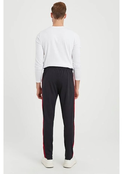 Erkek Kırmızı Şeritli Siyah Eşofman Altı Paça Düz Dalgıç Kumaş AS-129 indirimleri