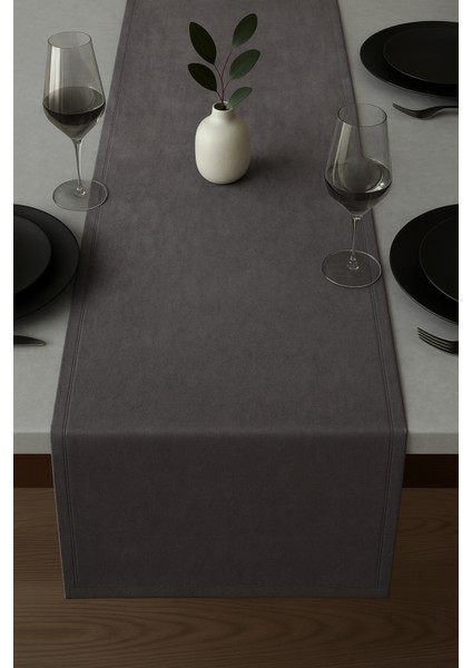 De'vor Kadife Görünümlü Antrasit Masa Runnerı