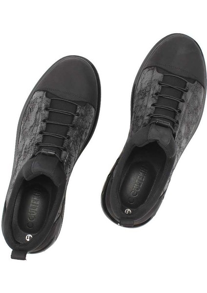 Erkek Siyah Kalın Tabanlı Nubuk Deri Sneaker