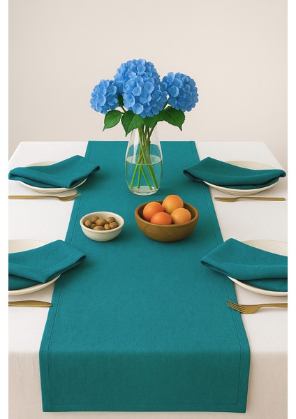 De'vor Kadife Görünümlü Turkuaz Masa Runnerı fiyatları