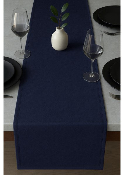 De'vor Kadife Görünümlü Lacivert Masa Runnerı