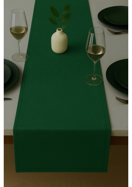 De'vor Kadife Görünümlü Yeşil Masa Runnerı