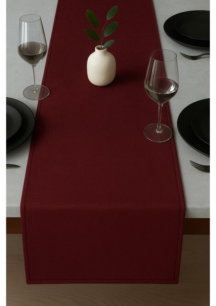 De'vor Kadife Görünümlü Bordo Masa Runnerı