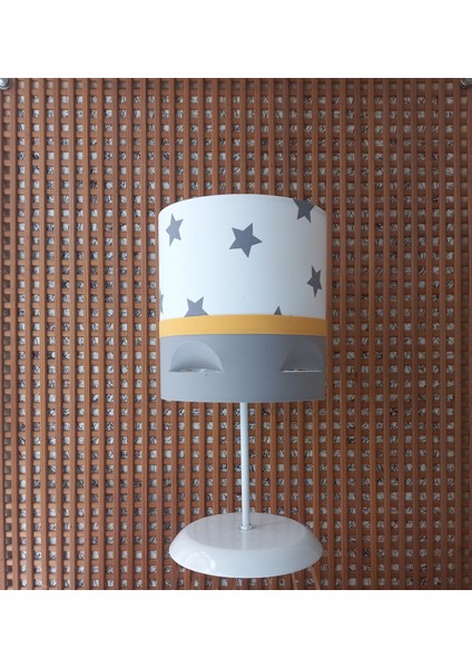 Beyaz Yıldızlı Gri Sarı 2.li Set M-755 Kumaş Kaplama Genç ve Çocuk Odası Avize ve Abajur Takımı modelleri