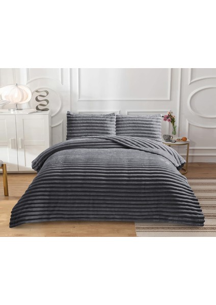 Goblette Home Serra Çift Kişilik Lüks Battaniye & Yatak Örtüsü Seti 230X250 cm | Yumuşak Fitilli Pelüş Kadife (5 Renk Seçeneği)