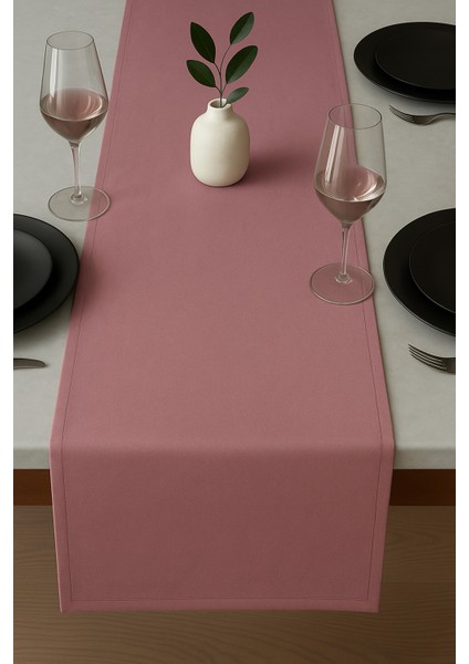 De'vor Kadife Görünümlü Pembe Masa Runnerı