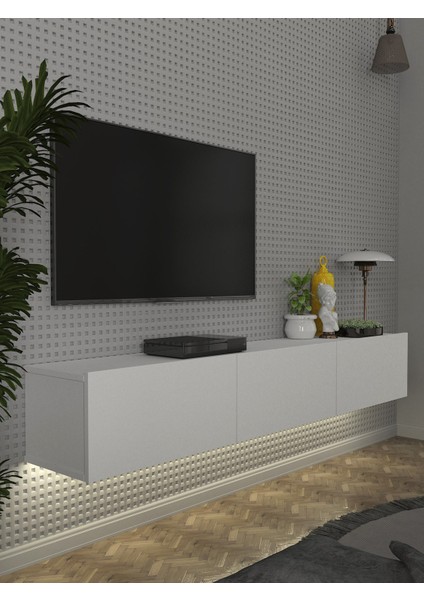 Cercei LED Li Işıklı Tv Ünitesi 180 cm -Beyaz, Modern, Şık, Geniş, Fonksiyonel Tasarım - Tv Sehpası