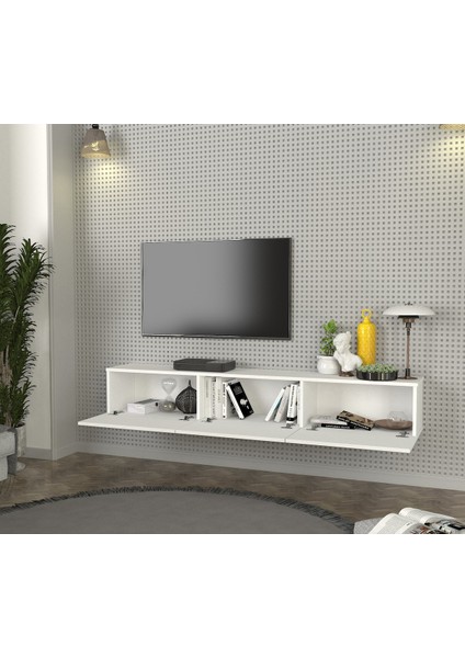 Cercei LED Li Işıklı Tv Ünitesi 180 cm -Beyaz, Modern, Şık, Geniş, Fonksiyonel Tasarım - Tv Sehpası