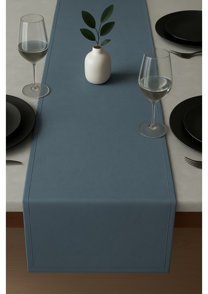 De'vor Kadife Görünümlü Mavi Masa Runnerı