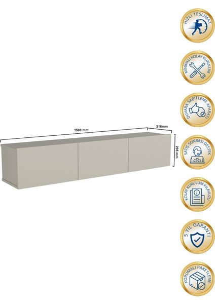 Pergamon Tv Ünitesi & Sehpası 150 cm Kumtaşı