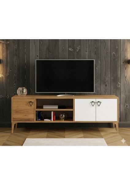 Rivo Tv Ünitesi Legnano-Beyaz Raflı ve Kapaklı Modern Tasarım 150 cm
