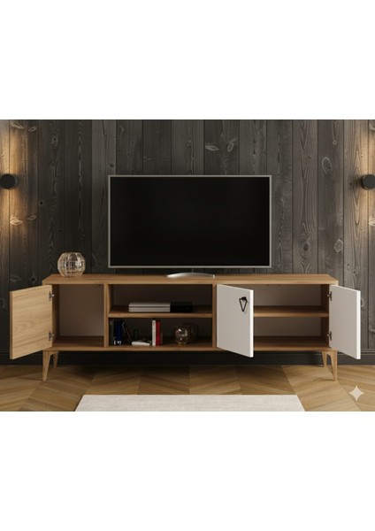 Rivo Tv Ünitesi Legnano-Beyaz Raflı ve Kapaklı Modern Tasarım 150 cm fiyatları