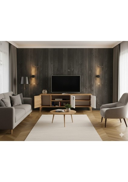 Rivo Tv Ünitesi Legnano-Beyaz Raflı ve Kapaklı Modern Tasarım 150 cm fırsatları