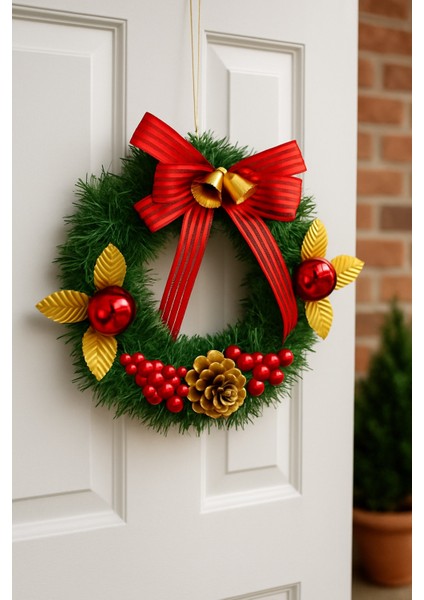 Yılbaşı Kapı Süsü Çelenk 24 cm Altın fiyatları