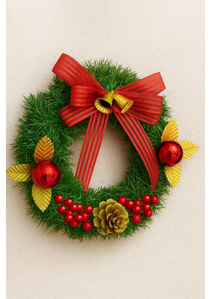 Yılbaşı Kapı Süsü Çelenk 24 cm Altın modelleri