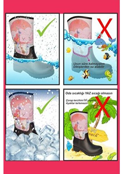 Kadın Yağmur Çizmesi Minnie Mouse Baskılı Su Geçirmez Kumaş ve PVC Taban modelleri