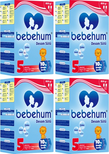 5 No Devam Sütü 2 Yaş+ 800 gr x 4 Adet