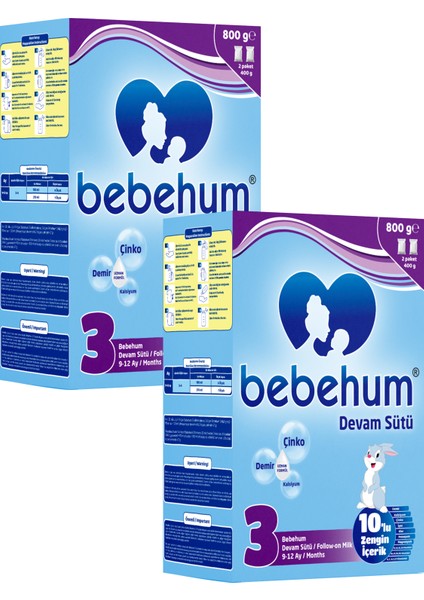 3 No Devam Sütü 9-12 Ay 800 gr x 2 Adet