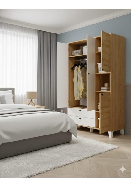 Kuzeylife 4 Kapaklı 6 Raflı Ekstra Derin Gardrop-52 cm Derinlik fırsatları