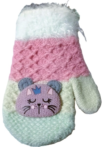 Kız Bebe Örme Tek Parmaklı Kedi Figürlü Eldiven 1-4 Yaş