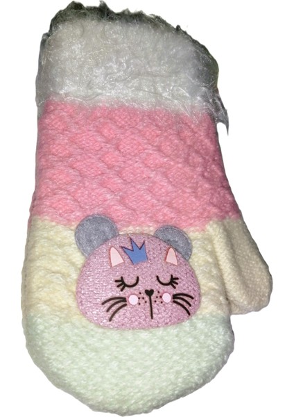 Kız Bebe Örme Tek Parmaklı Kedi Figürlü Eldiven 1-4 Yaş