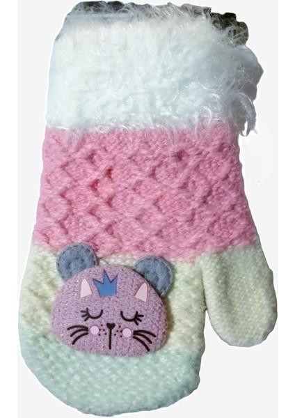Kız Bebe Örme Tek Parmaklı Kedi Figürlü Eldiven 1-4 Yaş