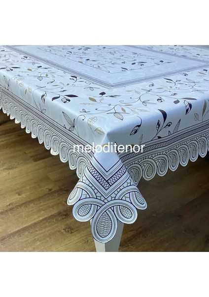 Astarlı Zincir Volanlı Oval Dalgalı Kenarlı Pvc Pano Muşamba Masa Örtüsü Kaymaz Silinebilir