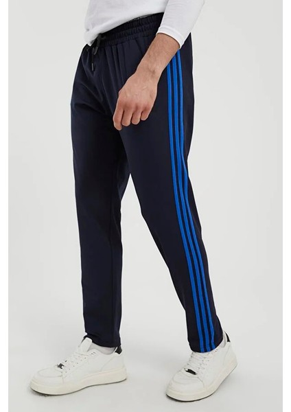 Erkek Saks Şeritli Lacivert Eşofman Altı Paça Düz Dalgıç Kumaş AS-129 indirimleri