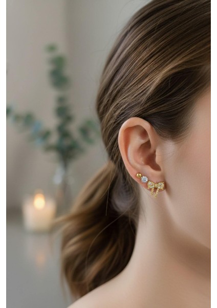 Gold Kadın Çelik 6'lı Küpe Seti Clk-Kp-3lu-Set-01-Gld