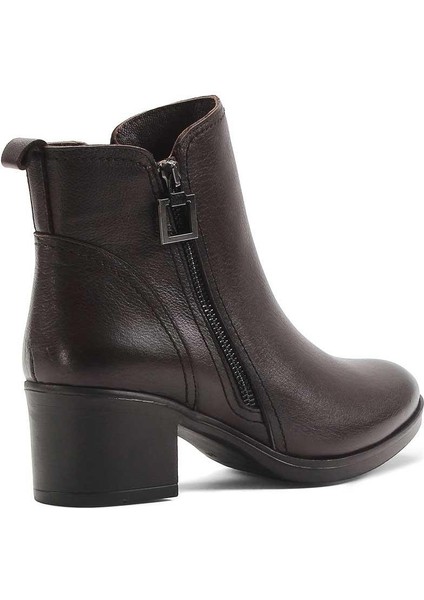 Kadın Kahverengi Çift Fermuarlı Kalın Topuklu Deri Bot fırsatları