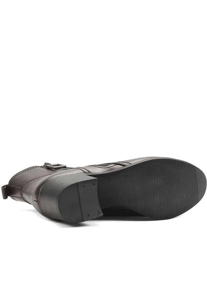 Kadın Kahverengi Çift Fermuarlı Kalın Topuklu Deri Bot indirimleri