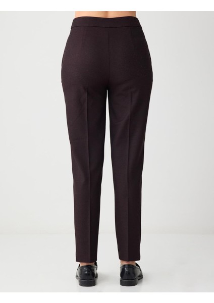 Mürdüm Dar Paça Normal Bel Metal Detaylı Dokuma Pantolon indirimleri