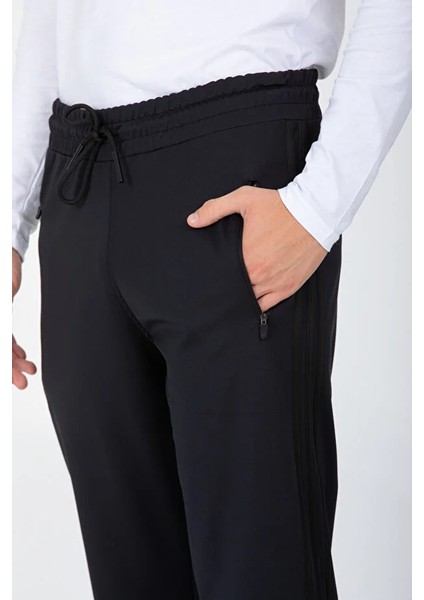 Erkek Siyah Şeritli Siyah Eşofman Altı Paça Düz Dalgıç Kumaş AS-129 indirimleri