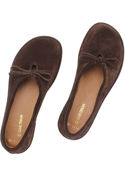 Kadın Kahverengi Bağcıklı Süet Deri Ayakkabı