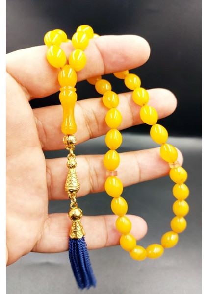 Arpa Kesim Sarı Alpaka Püsküllü Tespih