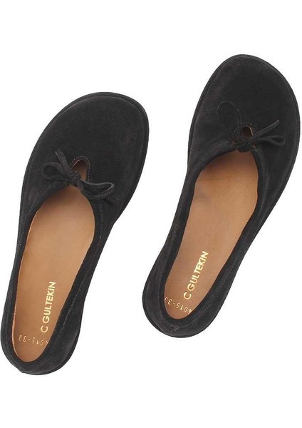 Kadın Siyah Bağcıklı Süet Deri Ayakkabı
