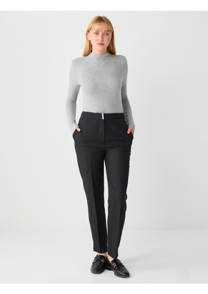 Antrasit Dar Paça Normal Bel Metal Detaylı Dokuma Pantolon
