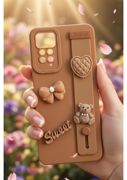 Redmi Note 12 Pro 4g Uyumlu Kılıf Kahverengi Renk 3D Figürlü Darbe Emici Yumuşak Silikon Kapak
